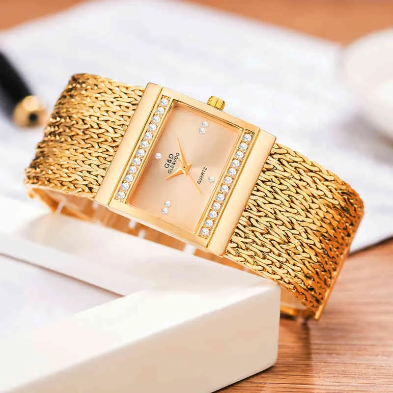 Ladi Armbanduhr Frau Berühmte Marke Drs Square Dign Weibliche Armbanduhr Gold Edelstahl Uhr Montre Femme 2022