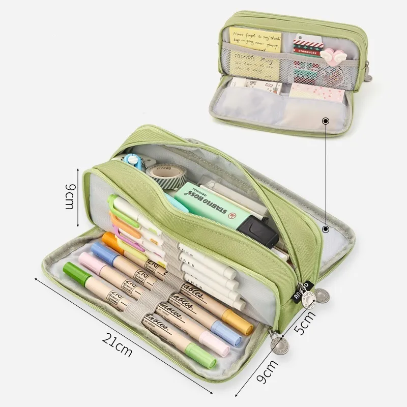 Angoo Multi Pockets Pen Bag Pencil Case Canvas Large Capacity Handle  Storage Pouch Organizer for Stationery