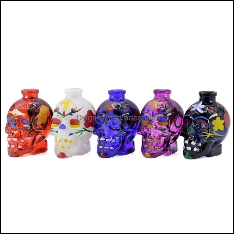 multicolor Skull Glass Pipes Smoking pipe Flower Printing water pipe Smoking Accessories wholesale 5 colors B3
