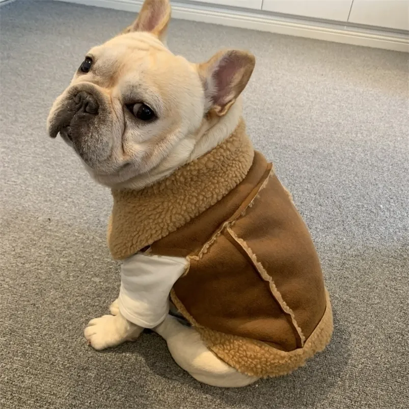 French Bulldog Clothes Winter Frenchie Dog Coat Jacket Pug Clothing Schnauzer Outfit Suede Cashmere Pet Vest Costume Apparel T200710