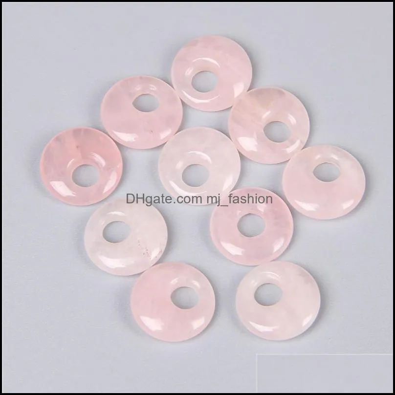 18mm natural stone crystals gogo donut charms rose quartz pendants beads for jewelry making mjfashion