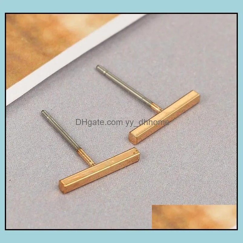 Gold Silver plated Black Punk Simple T Bar Earrings For Women Ear Stud Line Earrings Fine Jewelry Minimalist Earring 3 colors