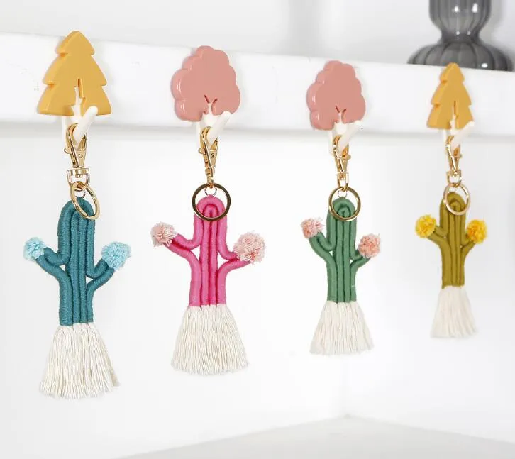 Cactus tissé à la main Keychain Bohemian Floral Tassel Sac Pendentif Femmes Anneaux de clé pour lanières Keys Accessoires Fête de fête