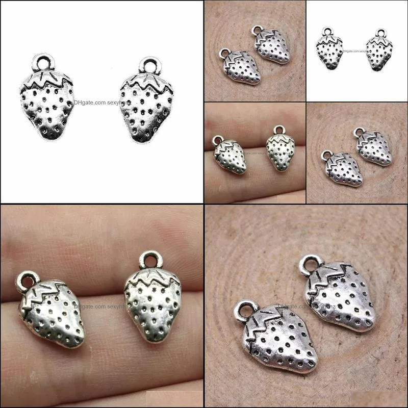 Charms Two Sided Strawberry 17x10mm Antique Pendants,Vintage Tibetan Silver Jewelry,Diy For Bracelet Necklace