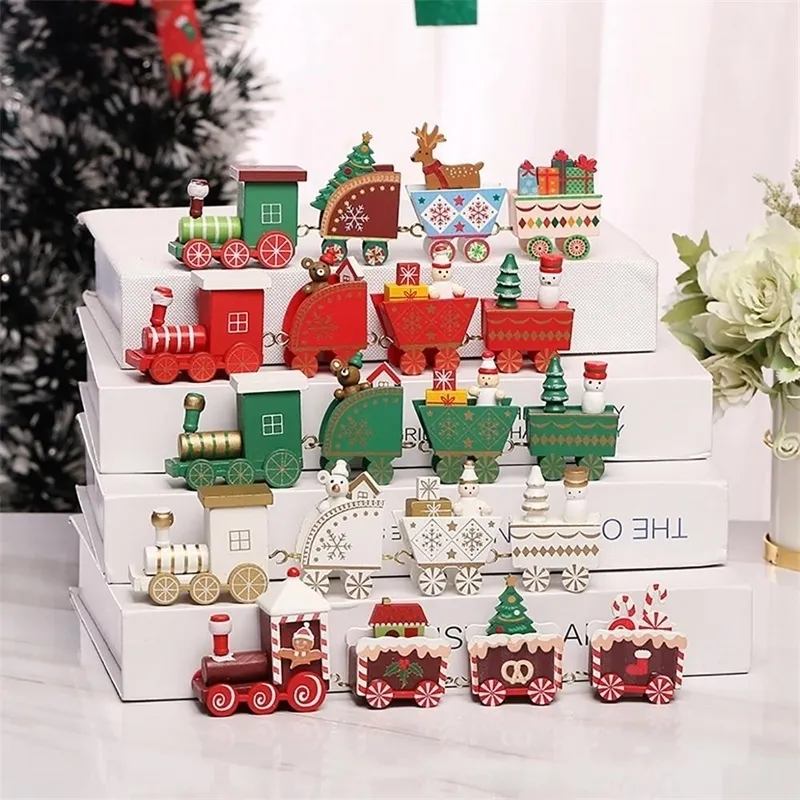 Qifu Wooden Christmas Train Train Decore Decor for Home Navidad Tree Table XAMS GIFTS YEAR Y201020