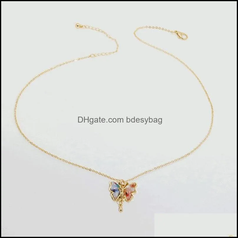 chains 2021 ins trendy gold chain acrylic butterfly insects pendant necklaces korean fashion chic women party jewelry1