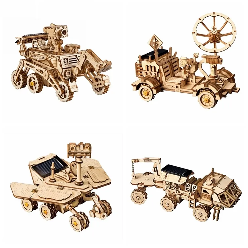 Robotime 3D Puzzle 4 Kinds Moveable Wooden Toys Space Hunting Solar Energy Building Kits Gift for Children Teens Adult LS402 220715