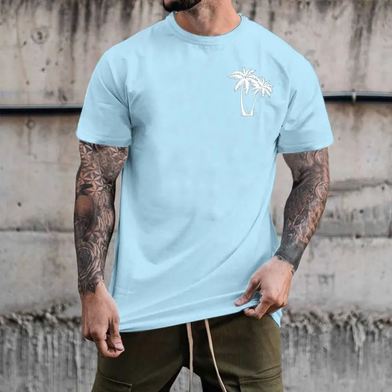 T-shirts pour hommes Homme Été Décontracté Arbre Imprimé T-shirt Chemisier À Manches Courtes Col Rond Tops T-shirts Surdimensionnés Hommes Longue Superposition TopMen's