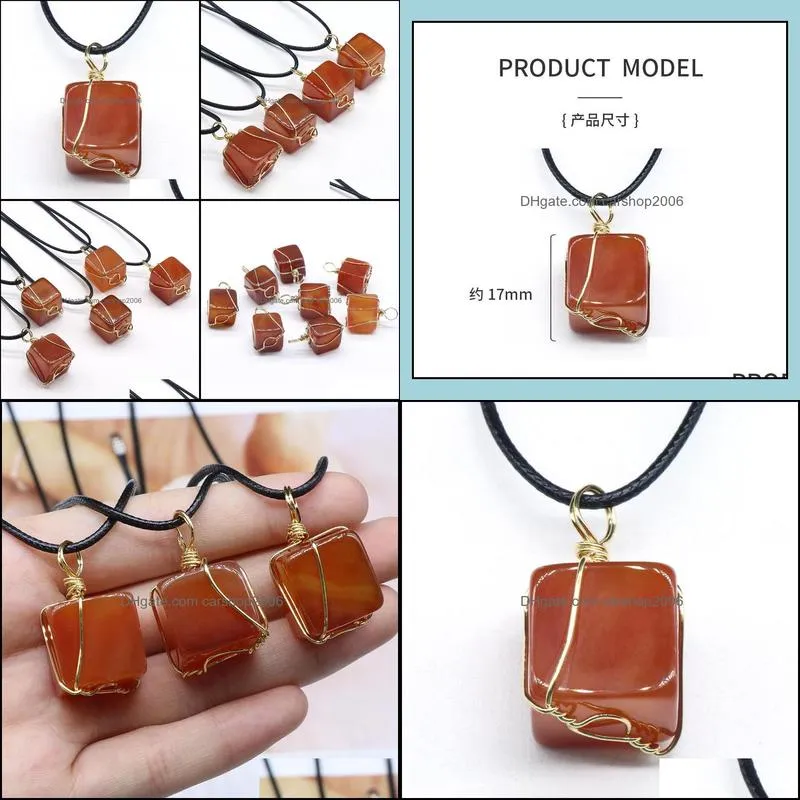 irregular cubic red agate stone healing crystal energy quartz pendant necklaces fashion women men jewelry wholesale