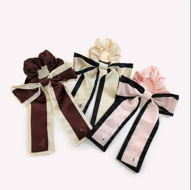 Designer Letters Print Effen Kleuren Bowknot Large Darm Haar Ties Touw Vrouwen Scrunchies Hairbands Elastische Rubber Banden Paardenstaart Houder Headwrap Gemengd Verzenden