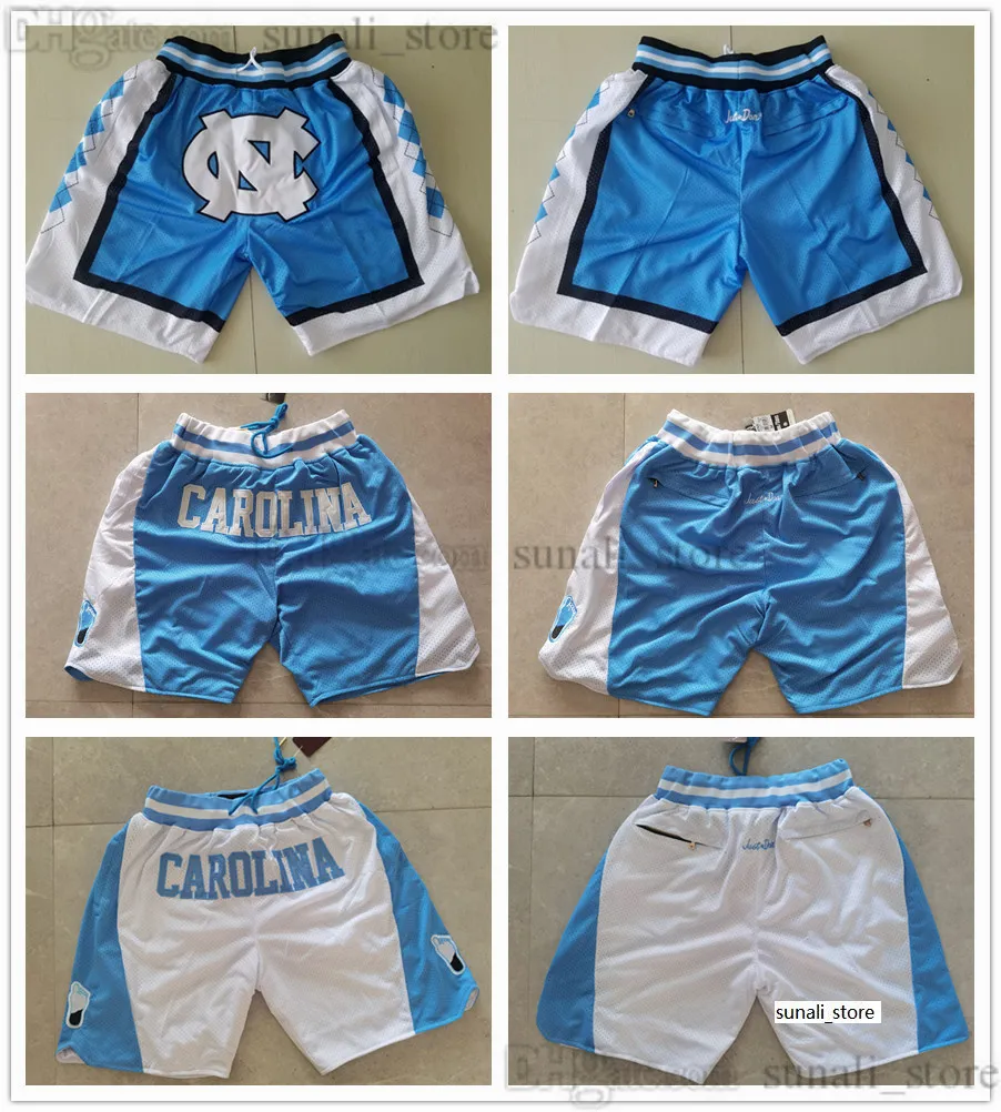 Shorts de basquete 1789 North University Carolina com bolso com zíper e saltos de alcatrão moletom masculino azul branco respirável calças masculinas