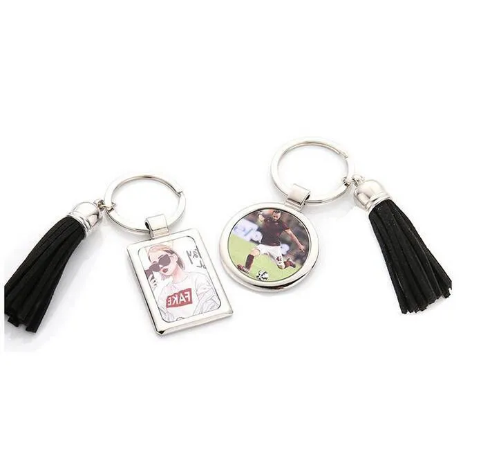 Sublimation Blank Tassel Keychain Pendant Metal Heat Transfer Lovers Keychains Luggage Decoration Key Ring