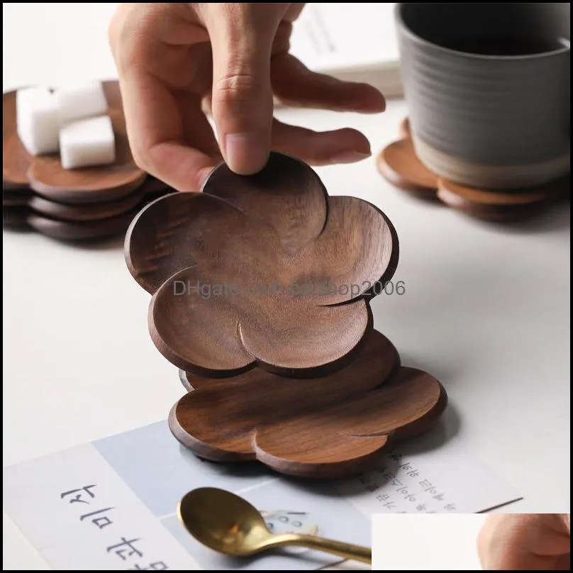 Black walnut Office coffee Mats insulating solid wood creative petal cushion cup woods insulatings coasters 41 M2