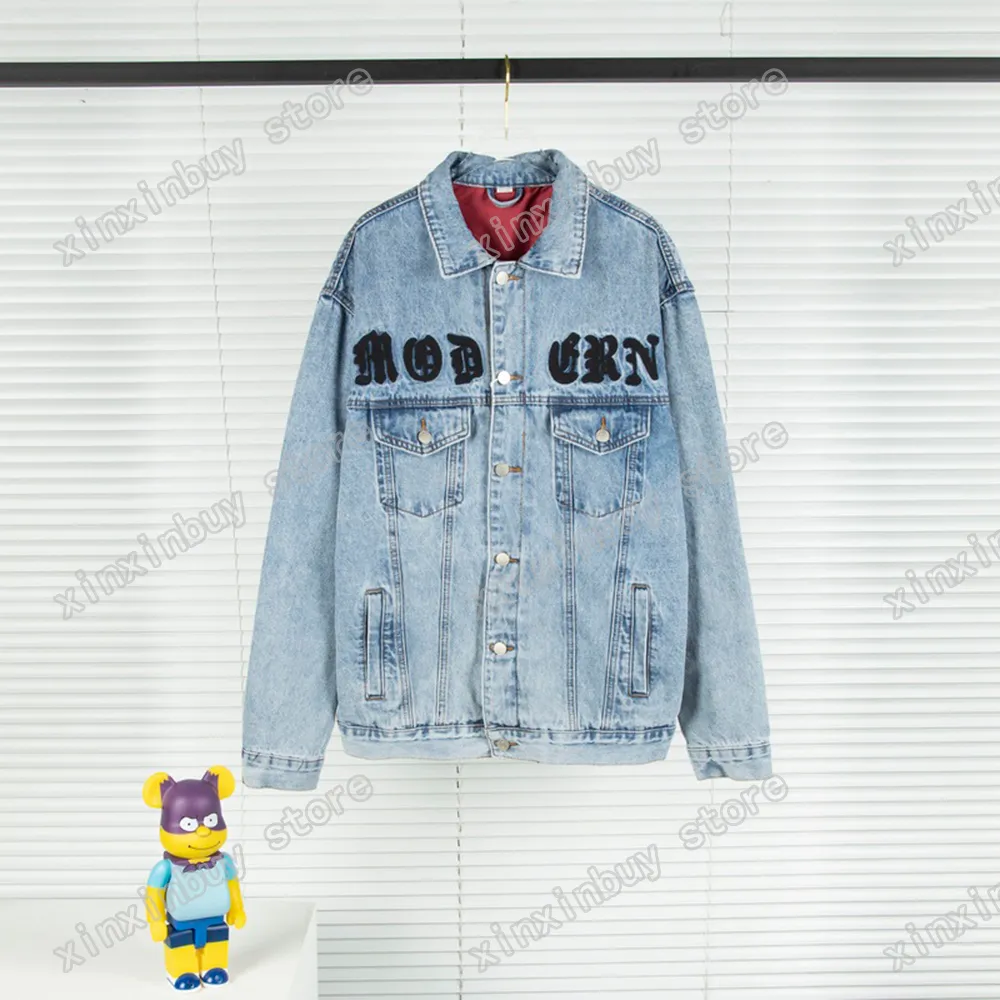 Herrjackor 22SS män kvinnor designers denim kappa broderi blomma lapel hals paris streetwear gul blå m-2xl