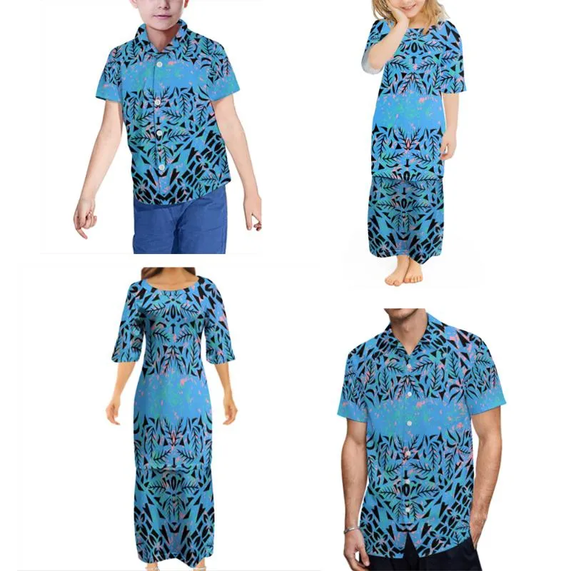 Lässige Kleider Polynesien Stammesmuster Puletasi Familie Look Mutter Tochter Matching Mama und ich Kleidung Vater Sohn T-Shirts OutfitsCasual