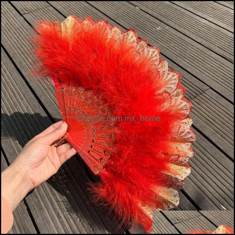 home decor feather folding fan sweet fairy girl dark gothic court dance hand fan with pendant gift wedding party decoration