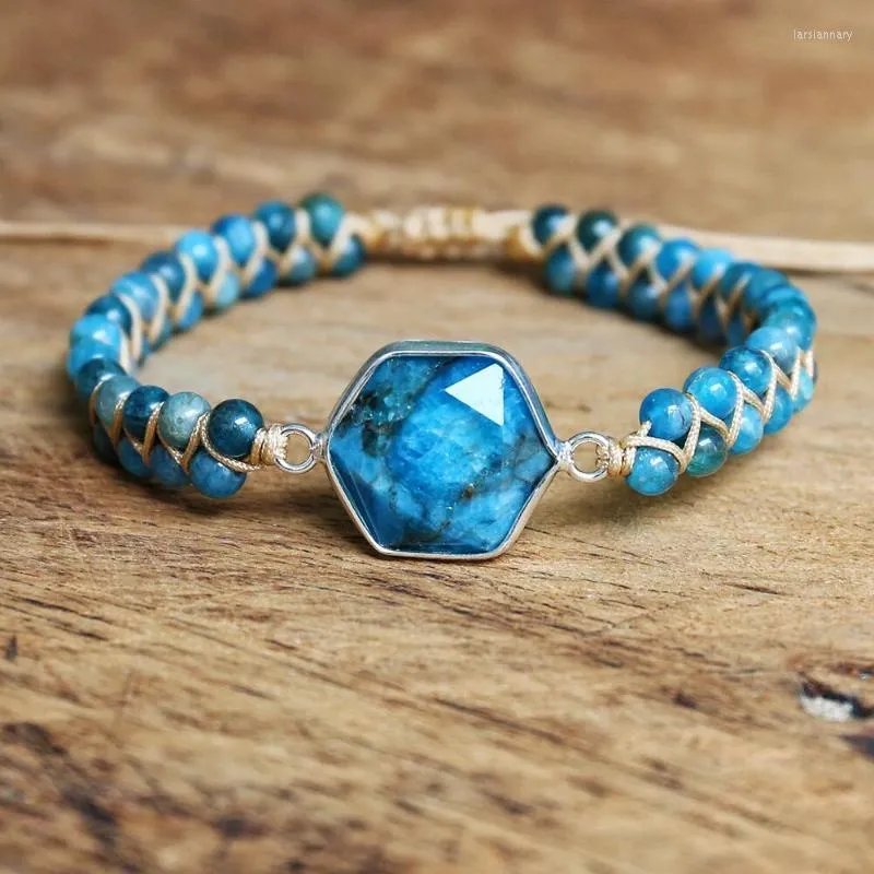 Braccialetti con ciondoli 4mm Perline di apatite Fatte a mano Stringa di pietra naturale intrecciata Boemia Yoga Amicizia Coppia Bracciale RegaloCiondolo Lars22