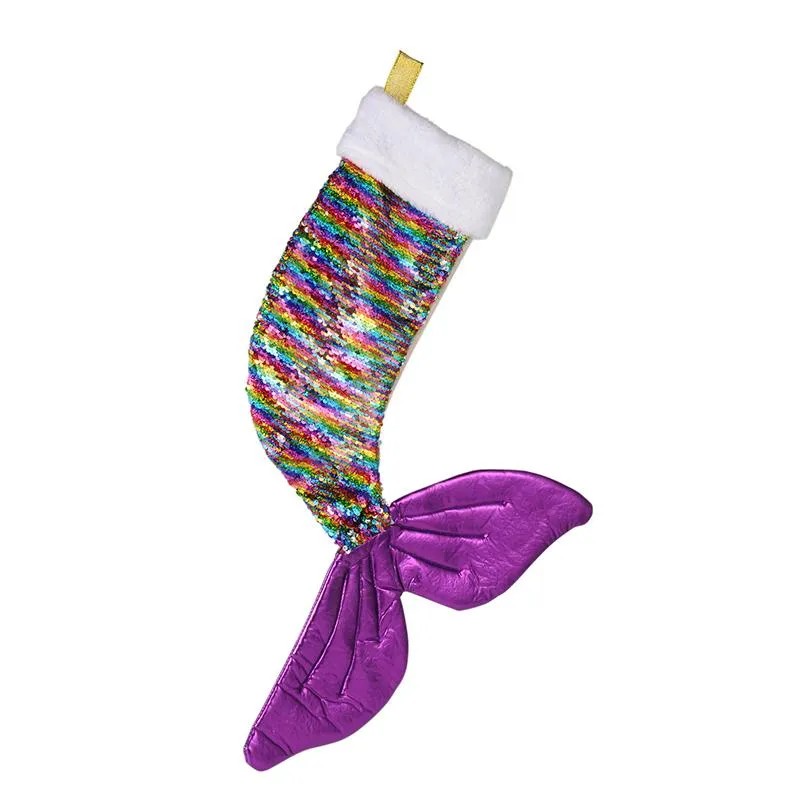Christmas Sequins Stockings Mermaid Tail Hanging Bead Fish Stocking Holiday Decorations Gift Christmas Home Tree Decor