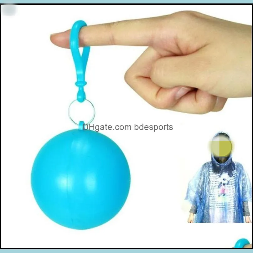 Disposable Raincoat Plastic Ball Key Chain Portable Spherical Case Traveling Hiking Camping Raincoats