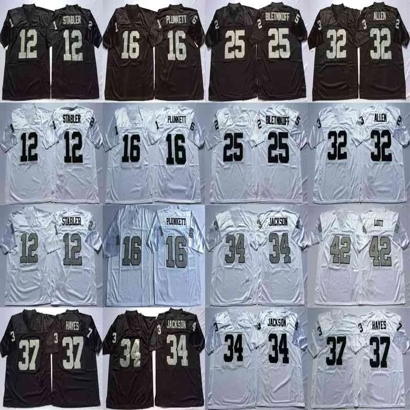 Ken Stabler Jersey Jim Plunkett Fred Biletnikoff Marcus Allen Bo Jackson Rare Retro College Football Maglie cucite Uomo Bianco Nero