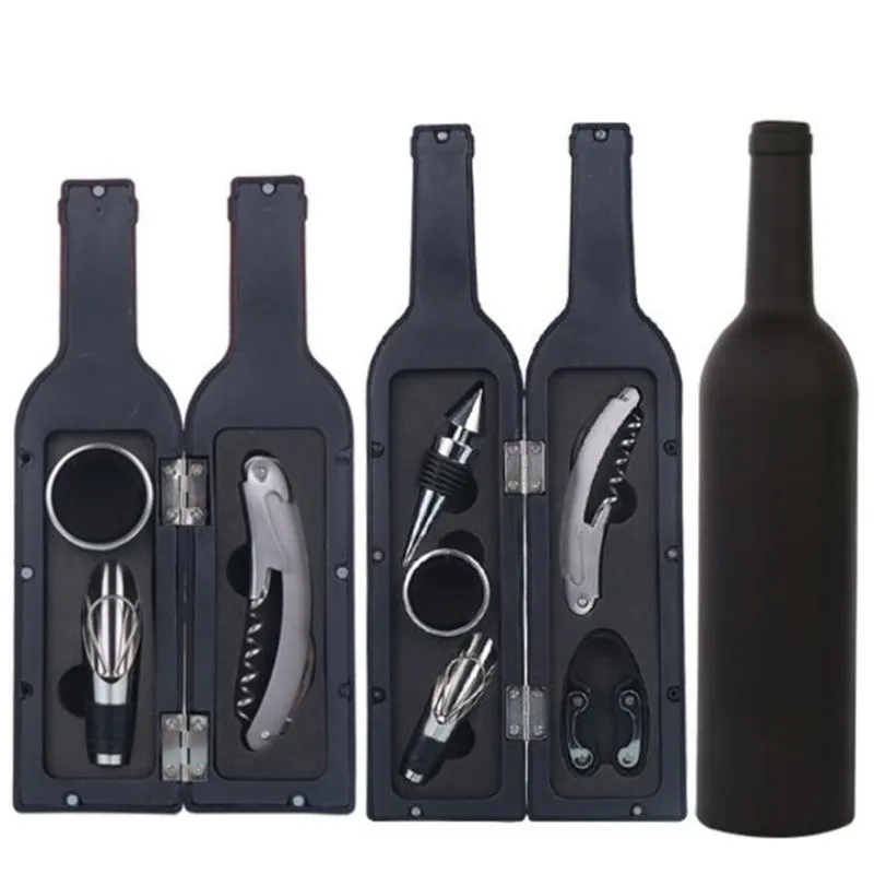 Nieuwe 3 stks 5 stks / set Wijnflesopener Stopper Pourer Accessoires Corkscrew Kit Foil Cutter Houder Wijnopener Wijngereedschap Hippocampal Mes