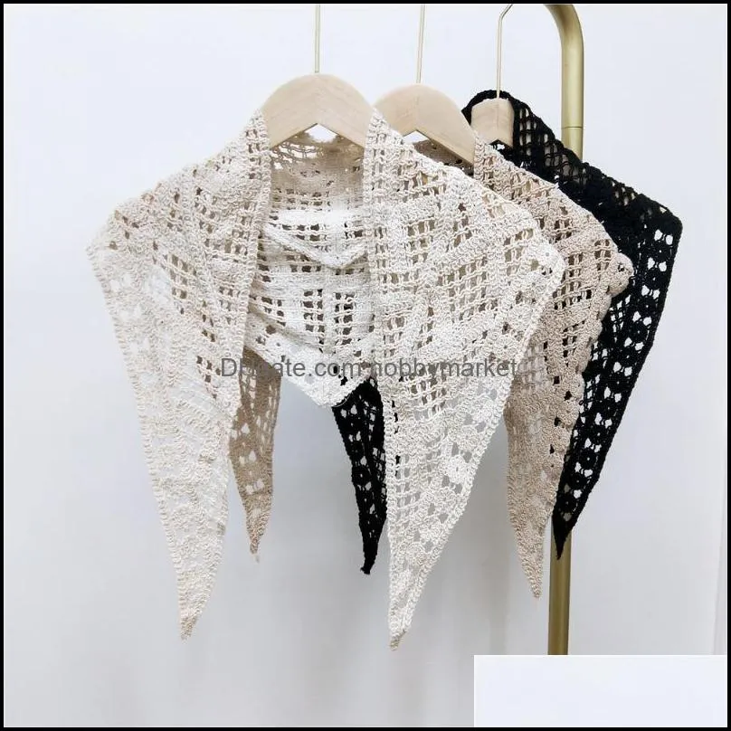 Bow Ties Sitonjwly Women Triangle Scarf False Shirt Collar Crochet Fake Collars Blouse Sweater Neckline Detachable Lace-up Decor