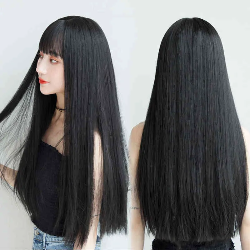NXY Wigs Xuchang Cover Cover Female Summer Hair Hair Bangs Black Straight Natural Full 220527