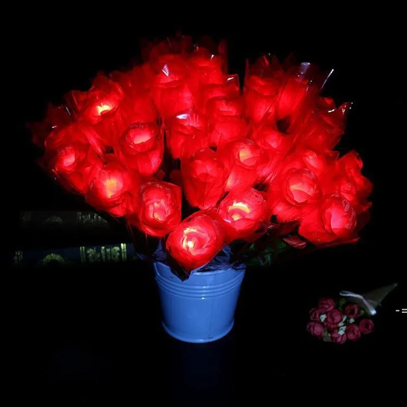 ローズライトアップバラの輝くシルクの花の誕生日パーティーのパーティー用品結婚式の装飾バレンタイン母の日ハロウィーン偽花GCE13589