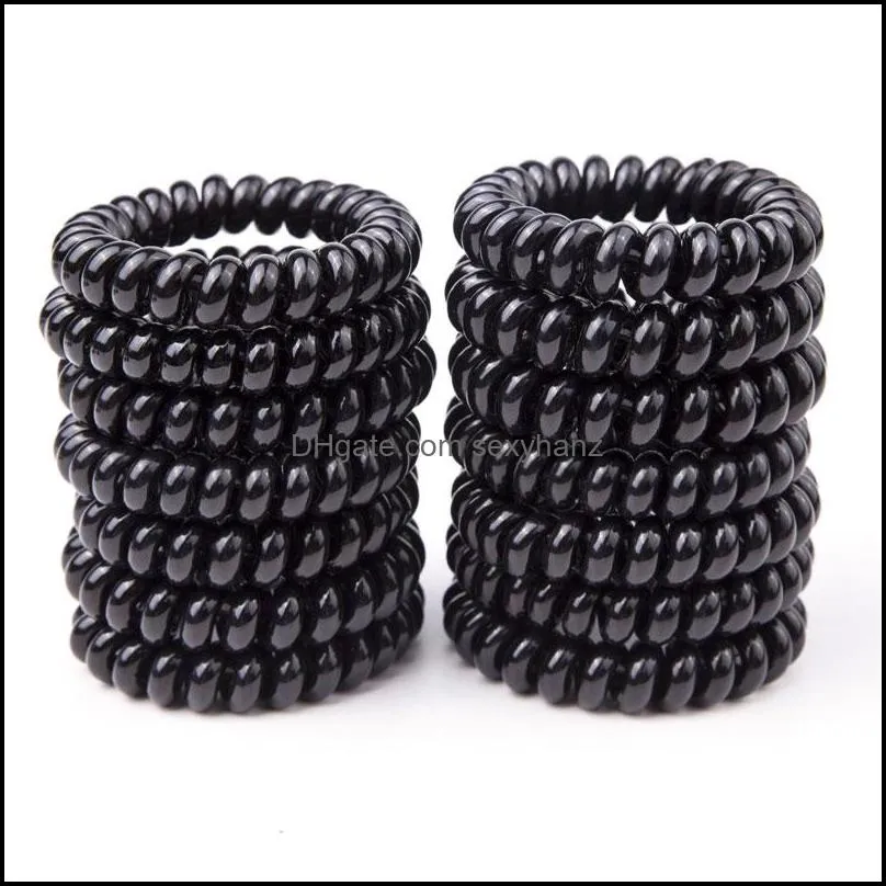 5cm black color telephone wire cord hair tie girls kids elastic hairband ring rope bracelet stretchy