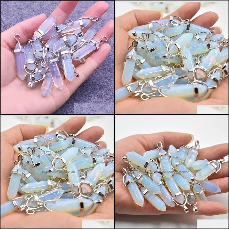 glass opal stone hexagonal pillar charms point chakra pendant fashion acc for earrings necklace jewelry makin mjfashion