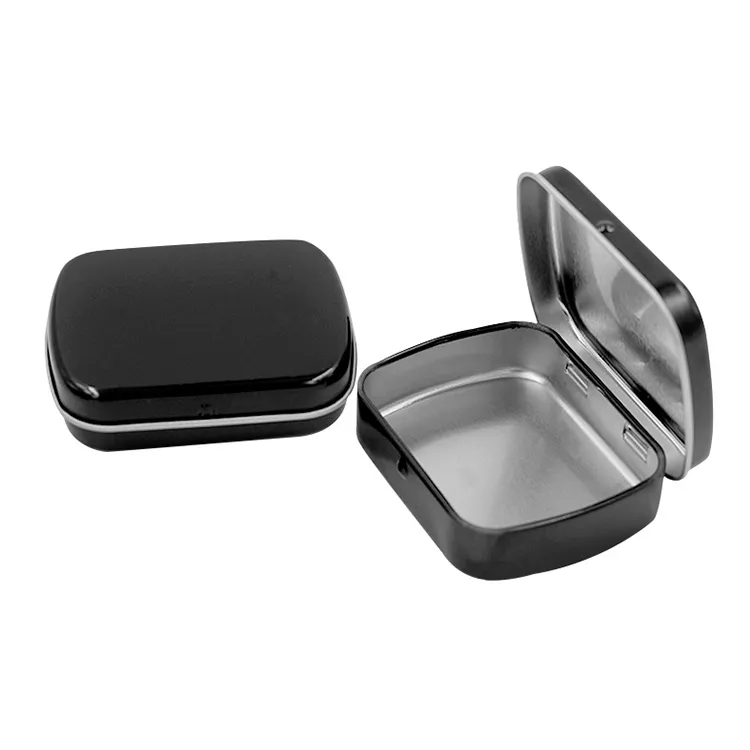 60*47*15mm petit noir blanc mini rectangulaire couvercle à charnière boîtes en métal boîte en fer blanc charnière