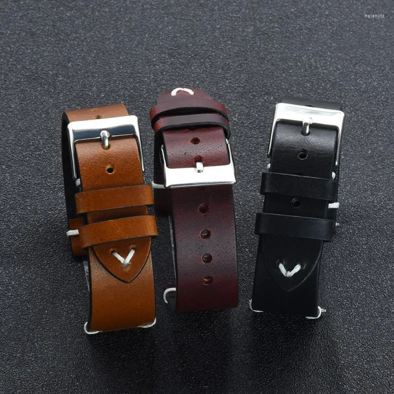 Watch Bands High Quality Oil Wax Leather Strap 20mm 22mm Vintage Band Black Blue Brown Green Coffee Handmade Wrist Watchband Men Women Hele2