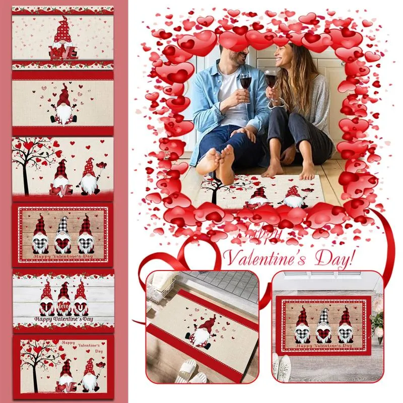 Tapis Saint Valentin Gnome Décor Paillasson Antidérapant Lavable Entrée Bienvenue Tapis Debout Tapis De Coureur Doux pour Cuisine Chambre Porte Tapis