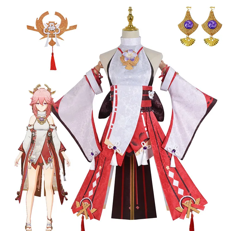 Genshin Impact Yae Miko Cosplay Kostuum Outfits Draai Halloween Carnival Women Girl Uniforms Pruik