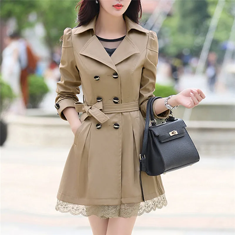 2022 Women's Trench Coats New Basic Jacket Women Fashion Loose Winter Warm Long Sleeve Button Lace Jacket Coat With Belt Lady Elegant Windbreaker For Mother's Days Gift