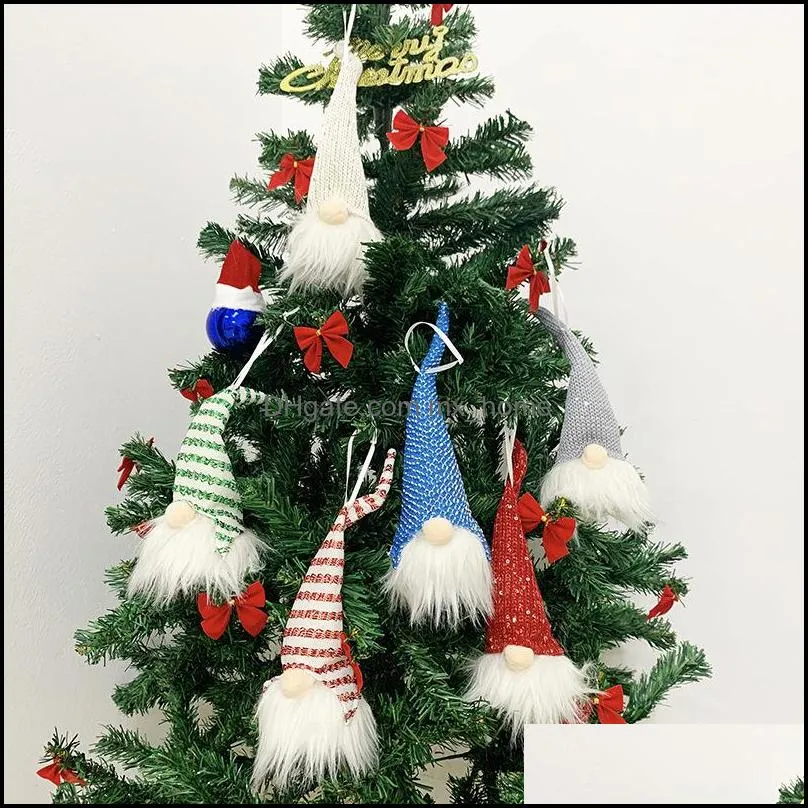 التذكارات بقيادة الكرة gnomes قلادة لحفل شجرة عيد الميلاد سانتا وايت لحية مخططة القبعة أفخم حشو لعبة el mark mxhome dhd71