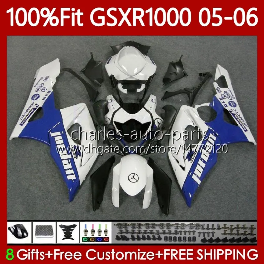 OEM Bodys Kit для Suzuki GSX-R1000 GSXR 1000 CC K5 05-06 CUDLEWORK 122NO.37 1000CC GSXR-1000 GSXR1000 05 06 GSX R1000 2005 2006 Инъекционная плесень Мото обтекатель белый синий