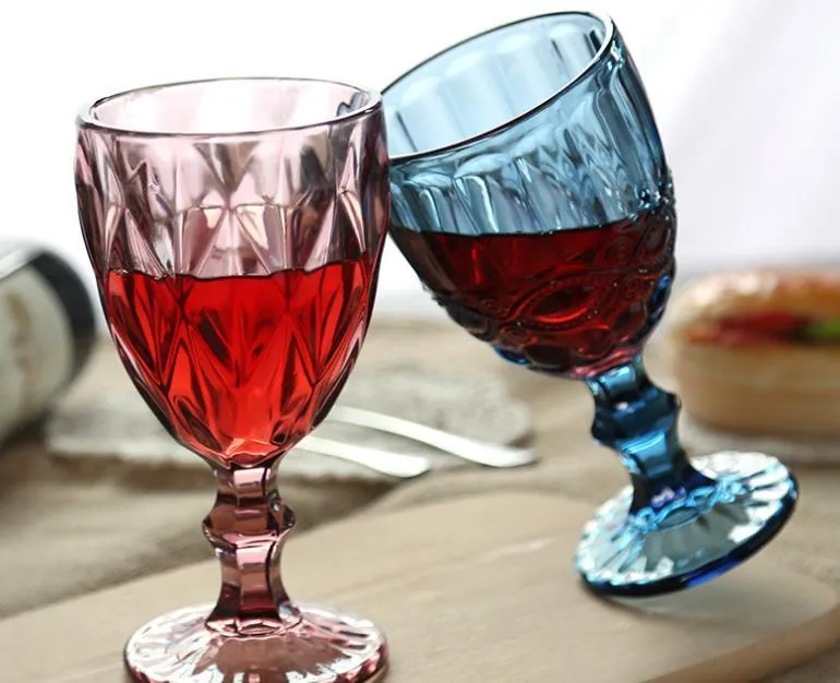 Retro Vintage Relief Red Wine Cup Engraving Embossment Glass Household Juice Drink Champagne Goblet Assorted Goblets SN4908