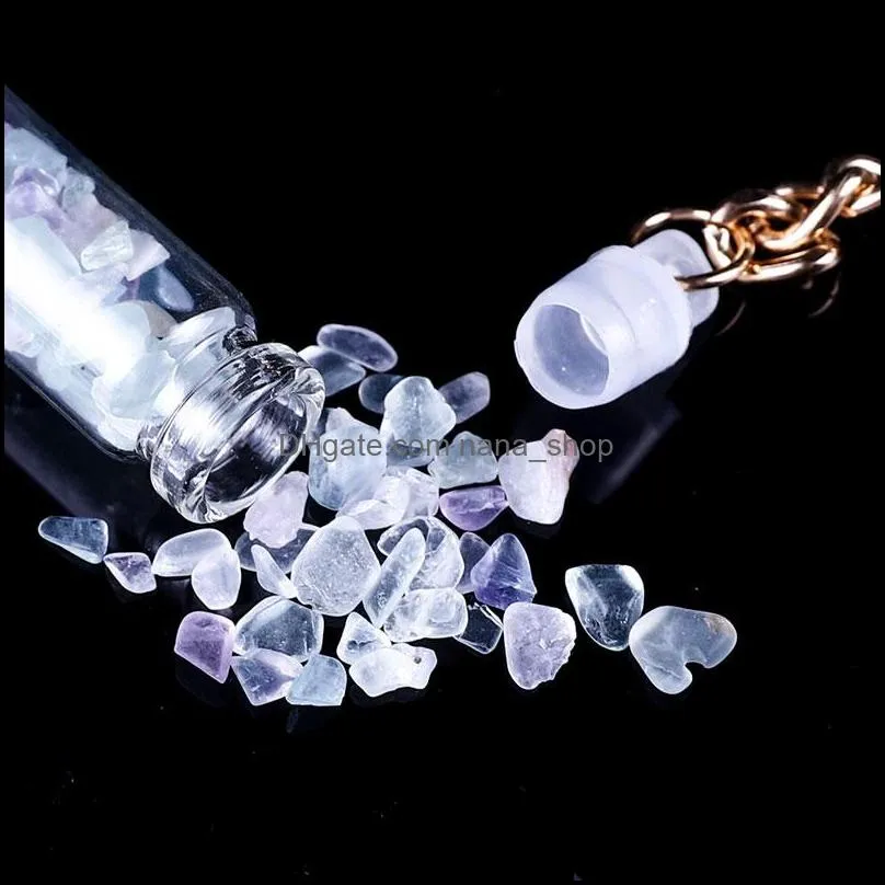 natural crystal stone glass bottle mini pendant key rings handmade energy lucky keychains for women men lover jewelry bag decor