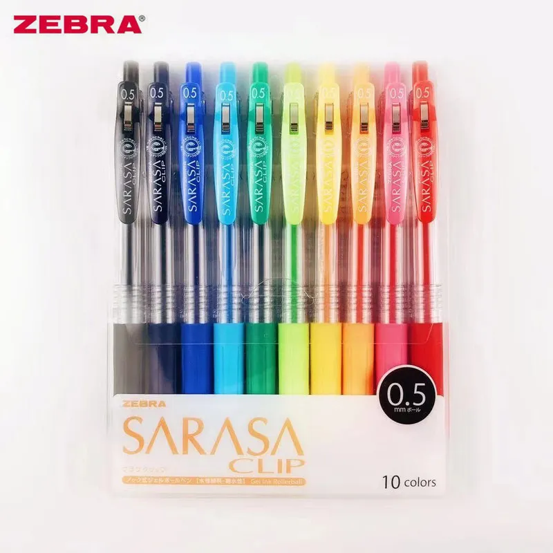 Zebra JJ15 SARASA Clip presse Coloré stylo neutre Gel Encre Stylo écriture 0.5mm Japon 10 Couleurs Set Y200709