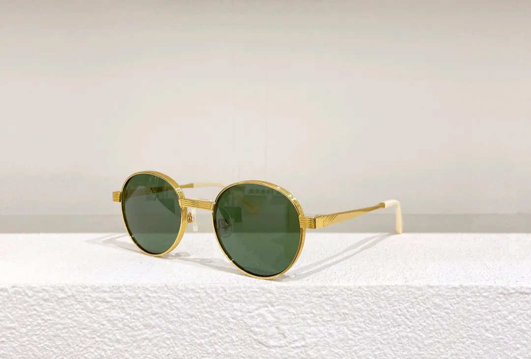 Retro Round Sunglasses for Men Metal Gold/Green Lenses 0872 Sun Glasses with Box