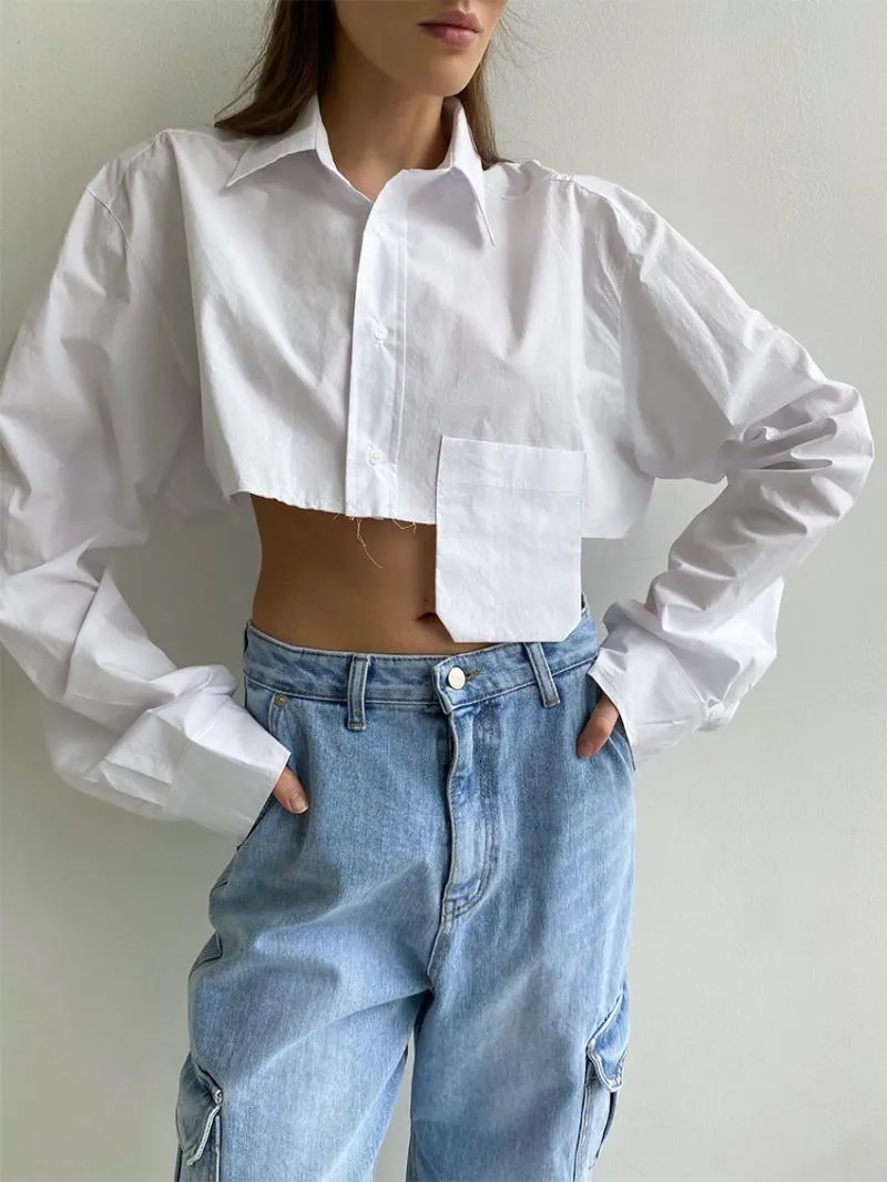 Y2K Crop Top: Single Breasted Blouse with Irregular Hem