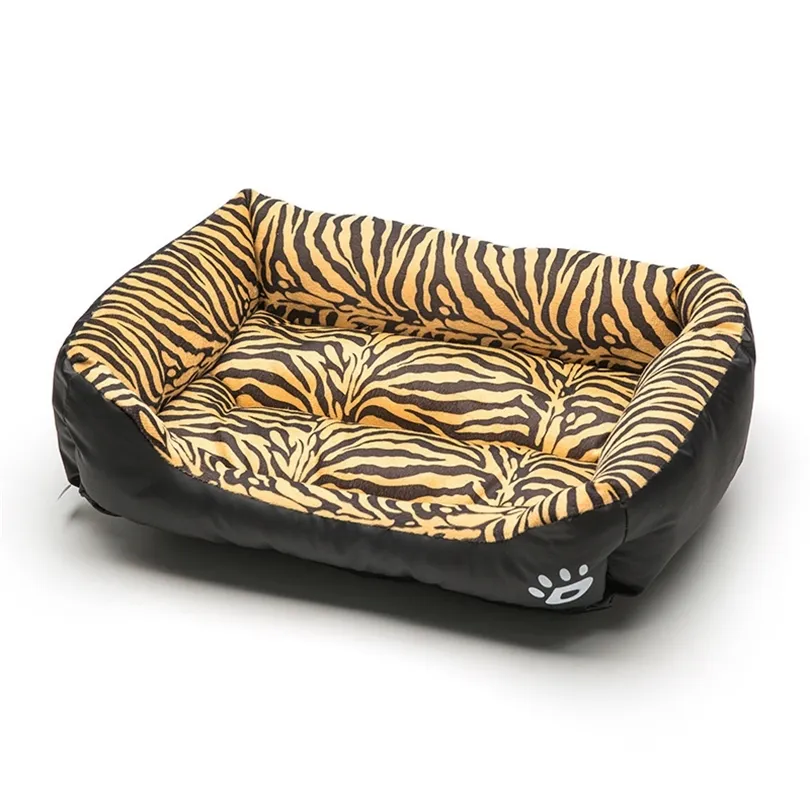 Square Pet Bed Tiger Leopard Print 3 Size Soft Dog Bed Warming Puppy Bed House Soft Material Nest Dog Baskets Winter Warm Kennel 201225