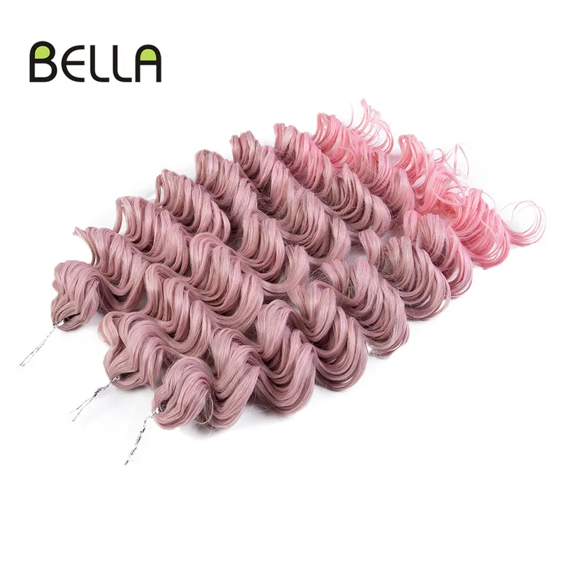 Bella Capelli sintetici all'uncinetto 24 pollici Torsione ondulata profonda Riccioli afro Estensione dei capelli ricci Ombre Colore rosa 3 pezzi 300g per le donne 0618