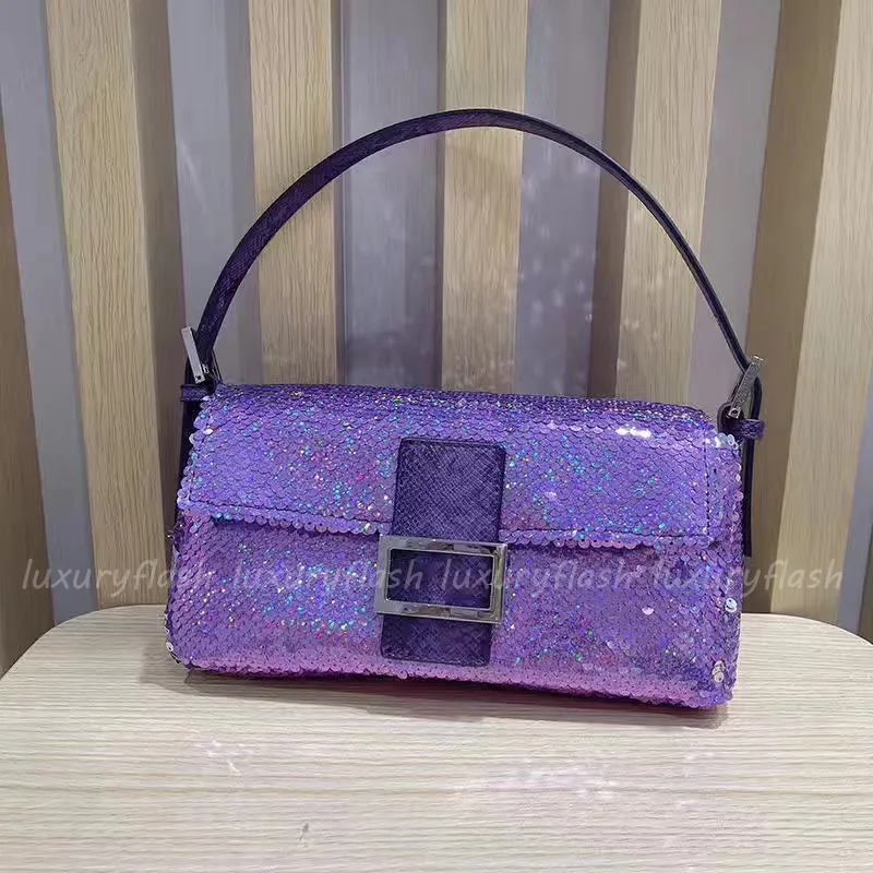 Sequin Baguette Baguette Style Purse COACH Studio Dark Magenta