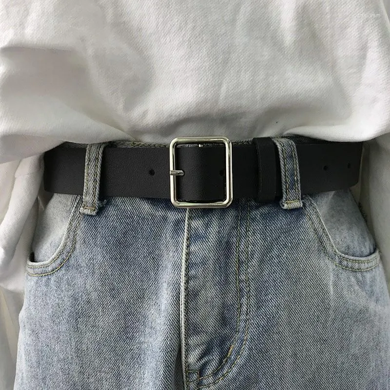 Cinture Cintura in pelle da donna con fibbia quadrata Pin Jeans Nero Chic Fancy Vintage cinturino femminile 404Cinture CintureCinture Smal22