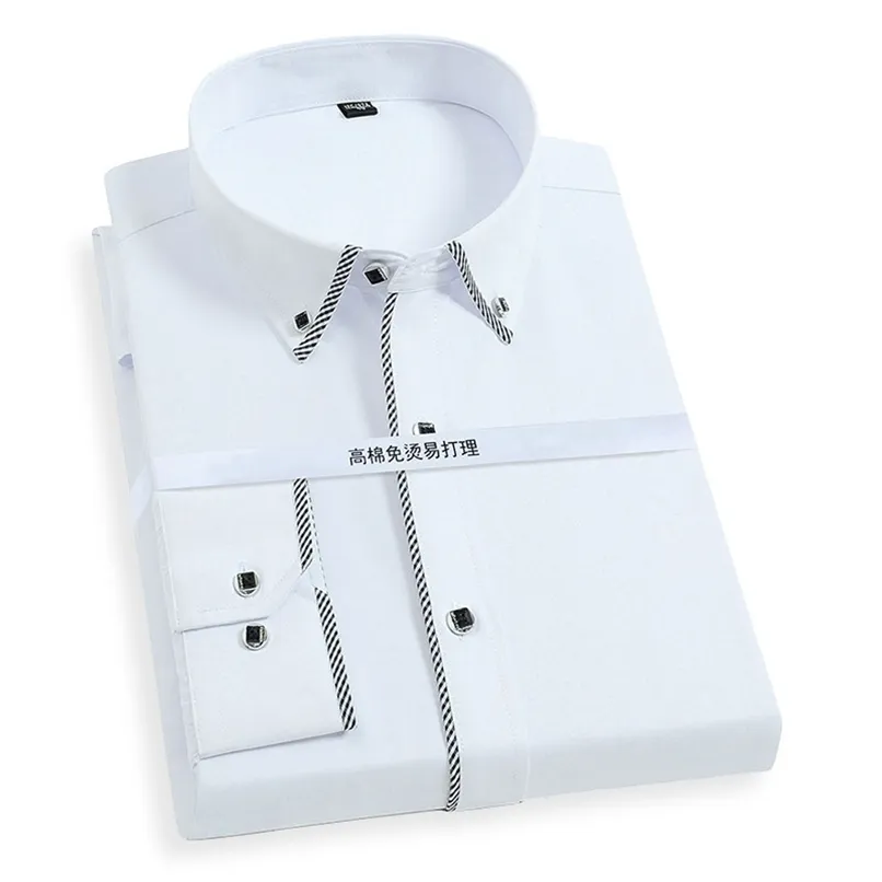 Luxe mannen jurk shirt witte lange mouw formele westerse mode zakelijke hoge kwaliteit werk sociaal slim casual voor de mens 220322