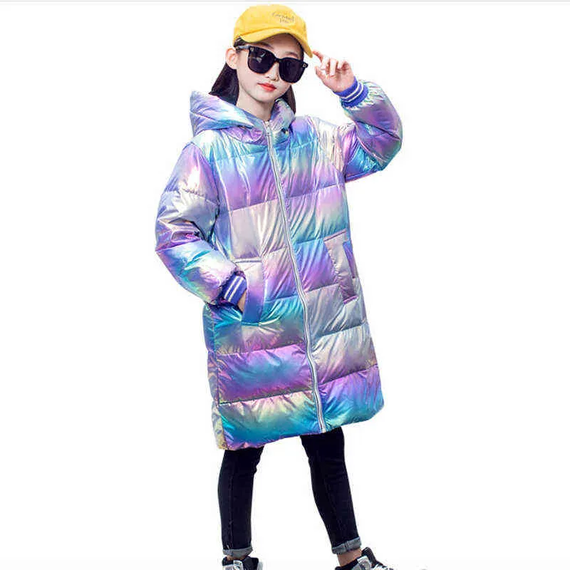 2020 Autumn Winter Hooded Children in Boates For Girls Shiny Color Quart Kids Down Jackets longos para meninos 2-13 anos roupas de roupa J220718