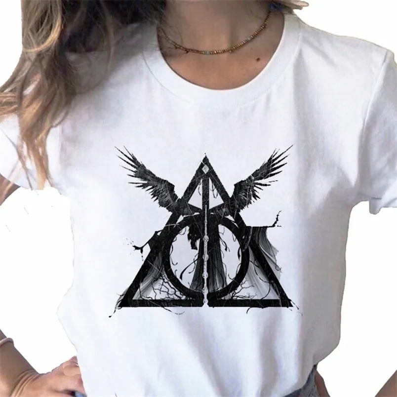 Camiseta femenina de Three Brothers Tale Deathly Hallows, camiseta divertida para mujer, camiseta blanca informal suave, Tops, envío directo 220628