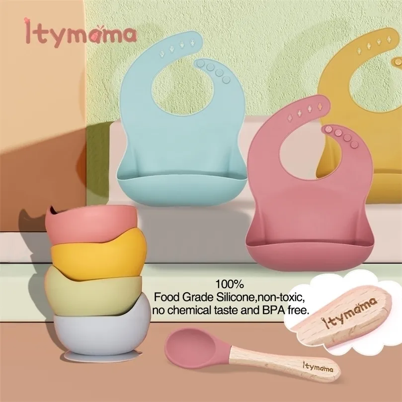 1set Baby Bowlbib Nome personalizado prato prato não deslizamento de louça de silicone tigela de alimentação de compasso para a placa 220512